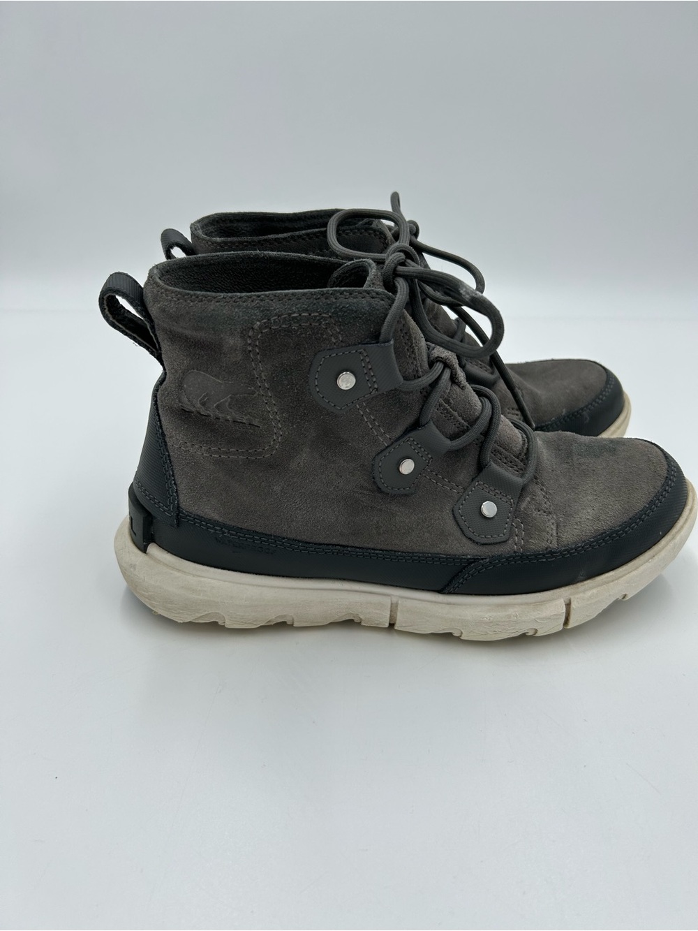 Sorel Gray Suede Lace-Up Ankle Boots with White Sole 6.5